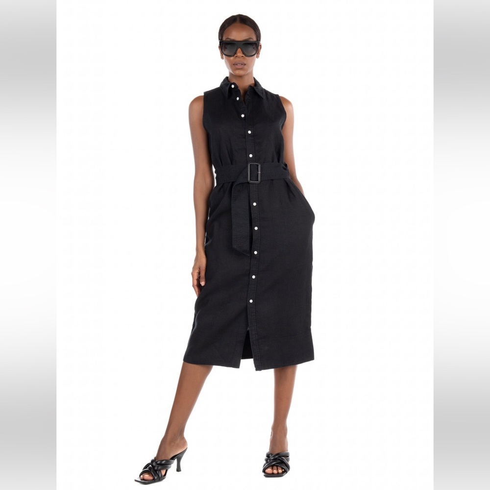 Ralph Lauren Black Sleeveless Button-Front Midi Shirt Dress
